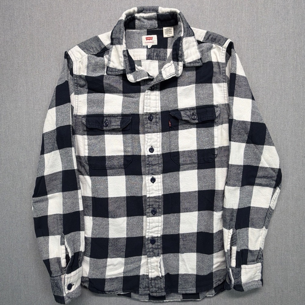 Levi's Button Down Flannel Men's Size Small Navy White Check 100% Cotton
